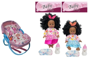 14 Inch Black Empty Body Bendable Leg Drink & Pee Doll with Multi-Function Crib + Diaper + Feeding Bottle