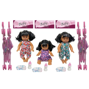 14 Inch Black Empty Body Bendable Leg Drink & Pee Doll with Stroller + Feeding Bottle + Diaper