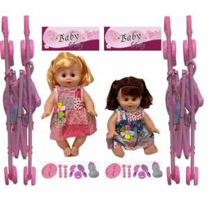 14 Inch Empty Body Bendable Leg Drink & Pee Girl Doll with Stroller + Various Accessories