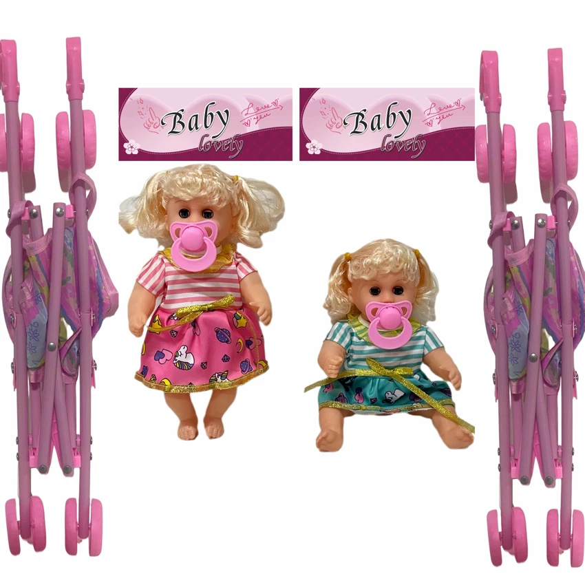 12 Inch High Quality Empty Body Bendable Leg Pacifier Girl Doll with 45cm Stroller