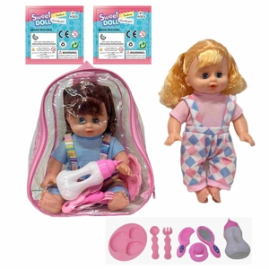 14 Inch Empty Body Bendable Leg Drink & Pee Girl Doll with Backpack Bag + Various Accessories