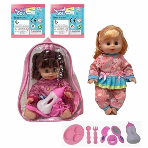 14 Inch Empty Body Bendable Leg Drink & Pee Girl Doll with Backpack Bag + Various Accessories