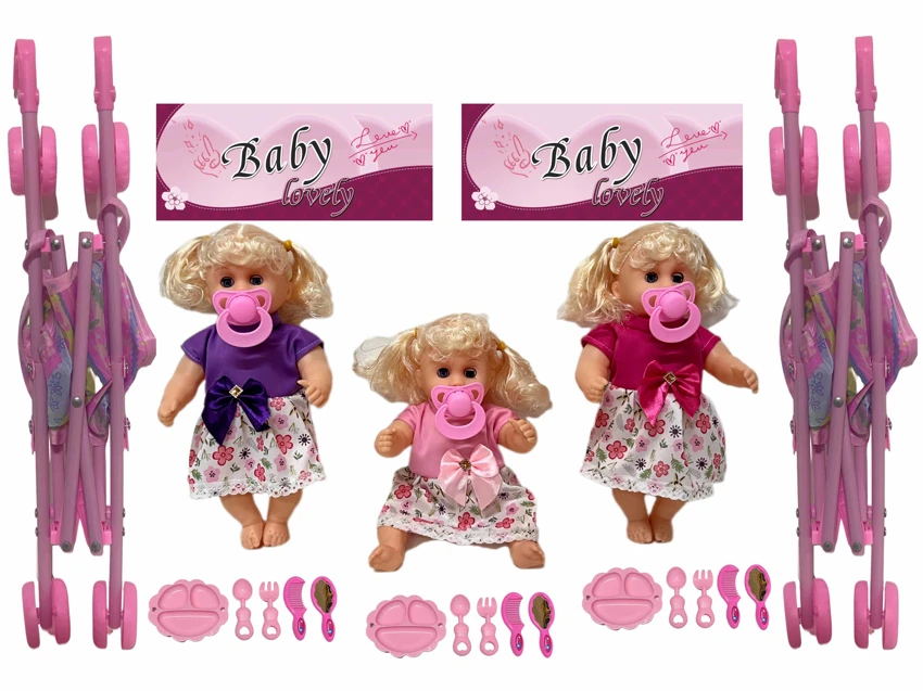 12 Inch High Quality Empty Body Bendable Leg Pacifier Girl Doll with 45cm Stroller and Various Accessories