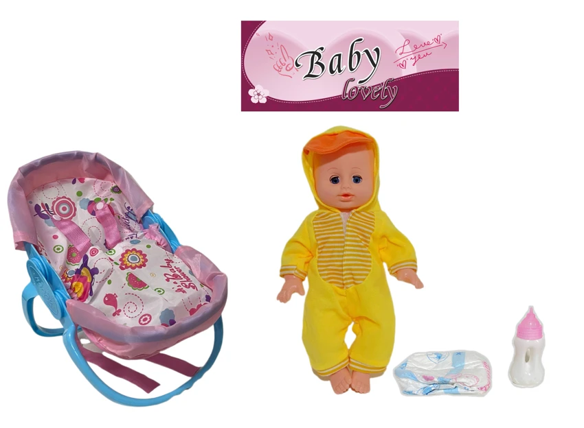 14 Inch Empty Body Bendable Leg Doll Drink & Pee 4-Tone IC with Multi-Function Crib + Diaper + Feeding Bottle