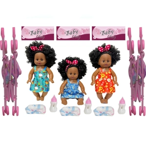 14 Inch Black Empty Body Bendable Leg Drink & Pee Doll with Stroller + Feeding Bottle + Diaper