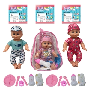 14 Inch Empty Body Bendable Leg Drink & Pee Boy Doll with Backpack Bag + Various Accessories