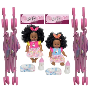 14 Inch Black Empty Body Bendable Leg Drink & Pee Doll with Stroller + Feeding Bottle + Diaper