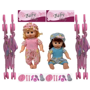 14 Inch Empty Body Bendable Leg Drink & Pee Girl Doll with Stroller + Various Accessories
