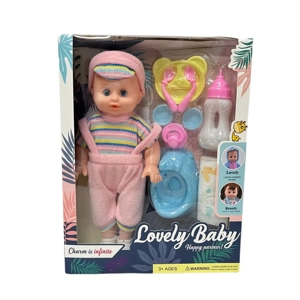 14 Inch Empty Body Straight Leg Drink & Pee Boy Doll with 9 Pieces of Pretend Play Accessories