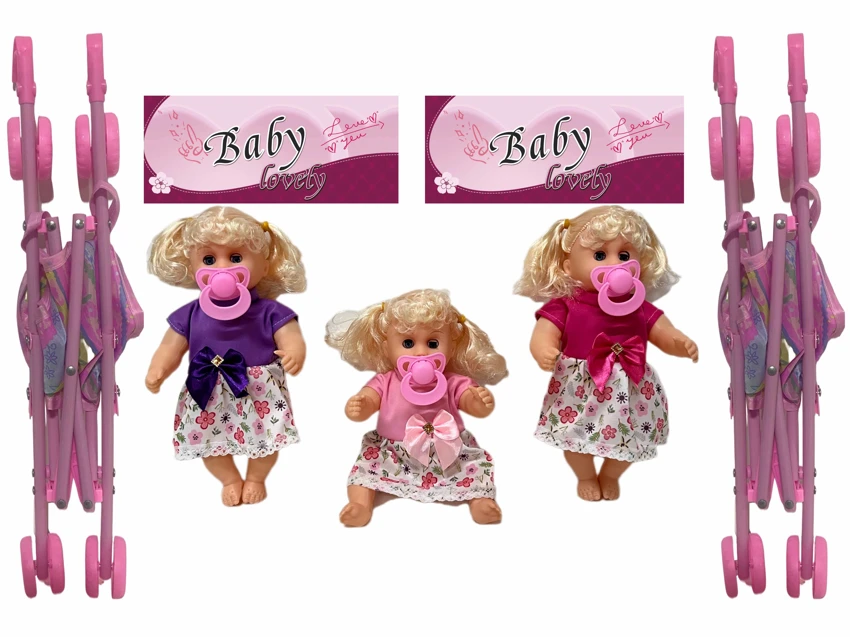 12 Inch High Quality Empty Body Bendable Leg Pacifier Girl Doll with 45cm Stroller