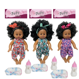 14 Inch Black Empty Body Bendable Leg Drink & Pee Doll with Feeding Bottle + Diaper