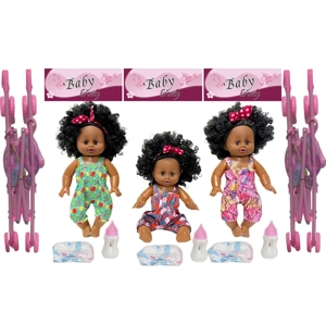 14 Inch Black Empty Body Bendable Leg Drink & Pee Doll with Stroller + Feeding Bottle + Diaper