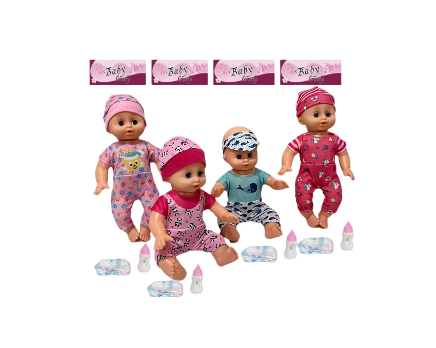 14 Inch Empty Body Straight Leg Drink & Pee Boy Doll with Stroller, Feeding Bottle + Diaper