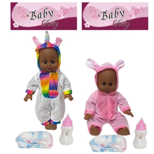 14 Inch Black Empty Body Bendable Leg Drink & Pee Doll with Feeding Bottle + Diaper