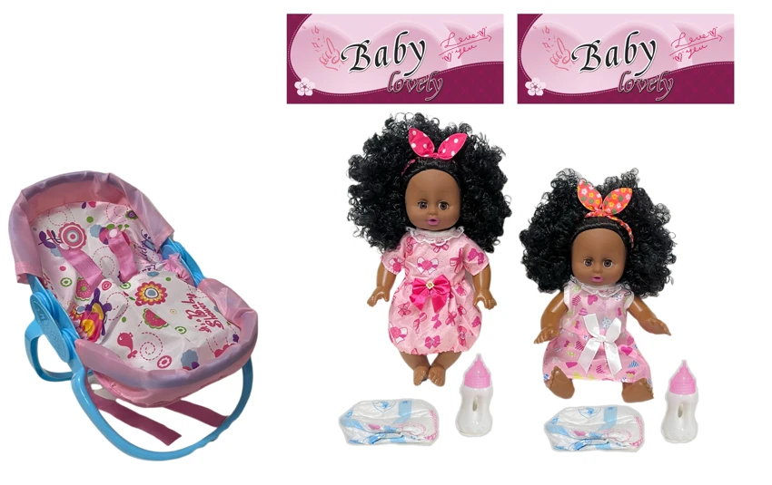 14 Inch Black Empty Body Bendable Leg Drink & Pee Doll with Multi-Function Crib + Diaper + Feeding Bottle