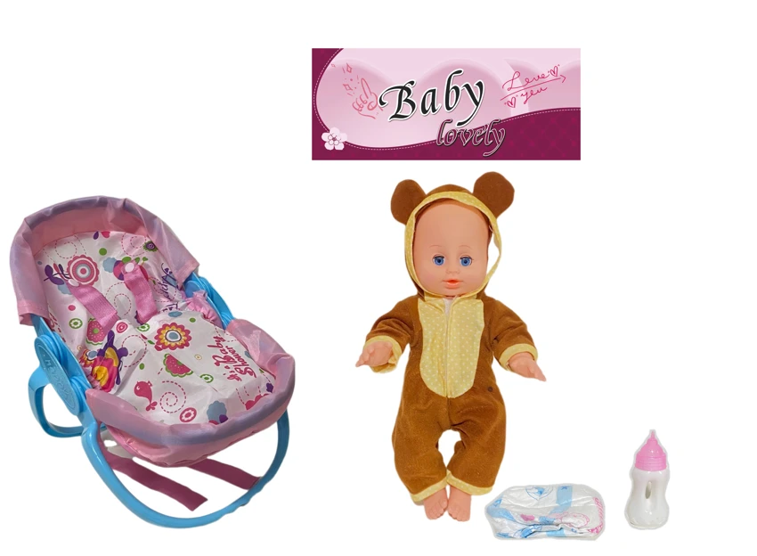 14 Inch Empty Body Bendable Leg Doll Drink & Pee 4-Tone IC with Multi-Function Crib + Diaper + Feeding Bottle