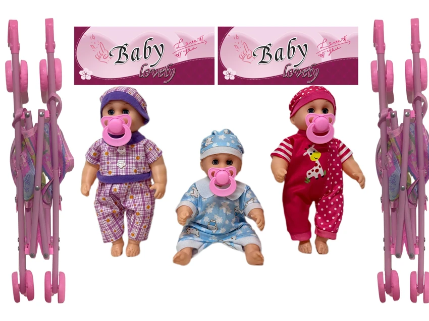 12 Inch High Quality Empty Body Bendable Leg Pacifier Boy Doll with 45cm Stroller