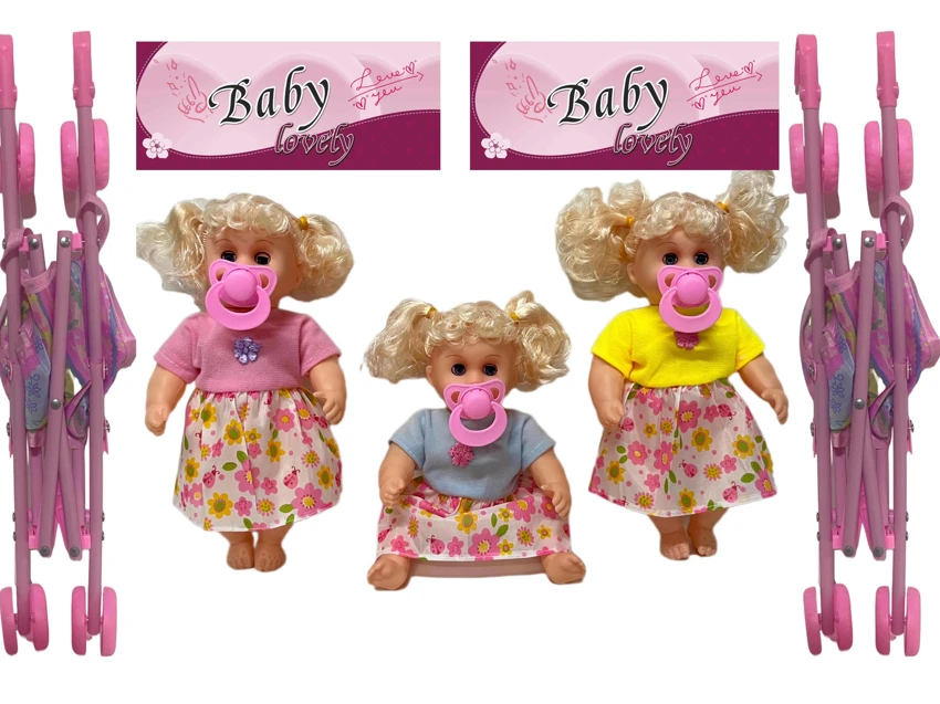 12 Inch High Quality Empty Body Bendable Leg Pacifier Girl Doll with 45cm Stroller