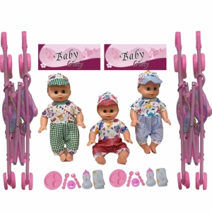 14 Inch Empty Body Bendable Leg Drink & Pee Boy Doll with Stroller + Various Accessories