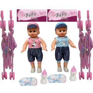 14 Inch Empty Body Straight Leg Drink & Pee Boy Doll with Stroller, Feeding Bottle + Diaper