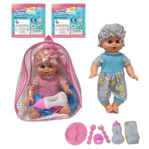 14 Inch Empty Body Bendable Leg Drink & Pee Boy Doll with Backpack Bag + Various Accessories