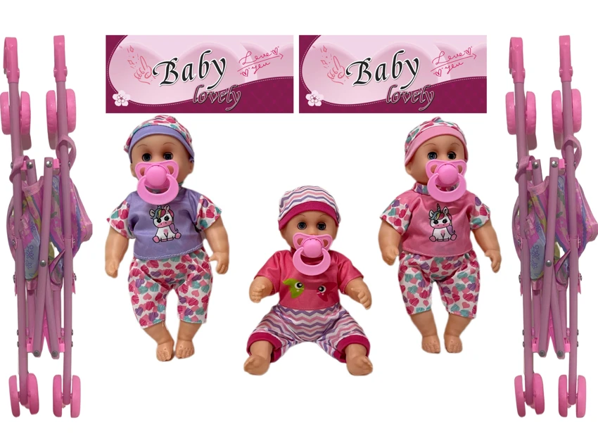 12 Inch High Quality Empty Body Bendable Leg Pacifier Boy Doll with 45cm Stroller