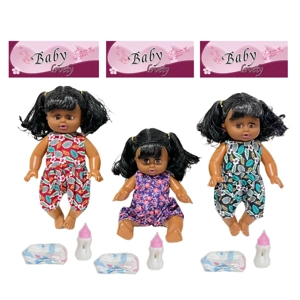 14 Inch Black Empty Body Bendable Leg Drink & Pee Doll with Feeding Bottle + Diaper