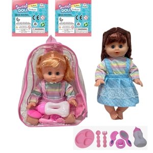 14 Inch Empty Body Bendable Leg Drink & Pee Girl Doll with Backpack Bag + Various Accessories