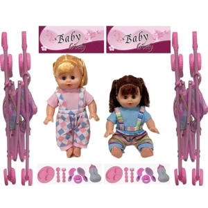 14 Inch Empty Body Bendable Leg Drink & Pee Girl Doll with Stroller + Various Accessories