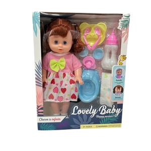 14 Inch Empty Body Straight Leg Drink & Pee Girl Doll with 9 Pieces of Pretend Play Accessories