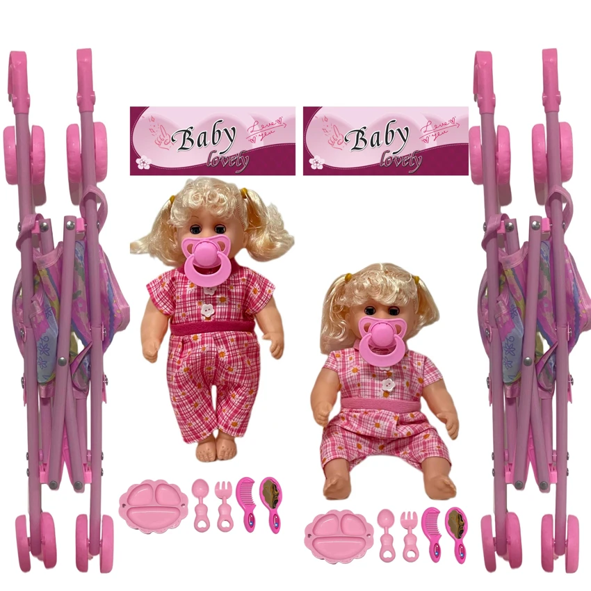 12 Inch High Quality Empty Body Bendable Leg Pacifier Girl Doll with 45cm Stroller and Various Accessories