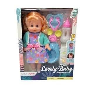 14 Inch Empty Body Straight Leg Drink & Pee Girl Doll with 9 Pieces of Pretend Play Accessories