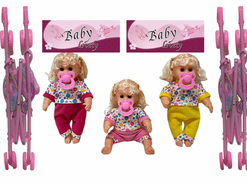 12 Inch High Quality Empty Body Bendable Leg Pacifier Girl Doll with 45cm Stroller