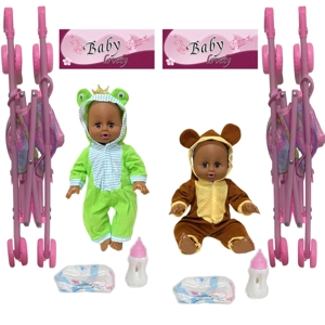 14 Inch Black Empty Body Bendable Leg Drink & Pee Doll with Stroller + Feeding Bottle + Diaper