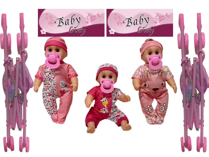 12 Inch High Quality Empty Body Bendable Leg Pacifier Boy Doll with 45cm Stroller