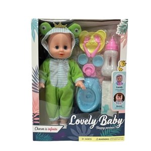 14 Inch Empty Body Straight Leg Drink & Pee Animal Doll with 9 Pieces of Pretend Play Accessories