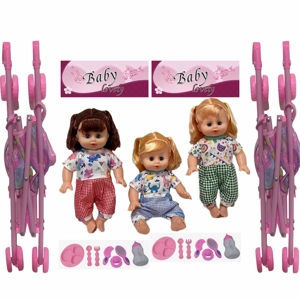 14 Inch Empty Body Bendable Leg Drink & Pee Girl Doll with Stroller + Various Accessories