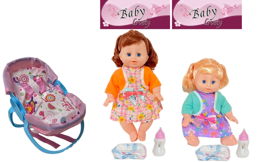 14 Inch Empty Body Bendable Leg Doll Drink & Pee 4-Tone IC with Multi-Function Crib + Diaper + Feeding Bottle
