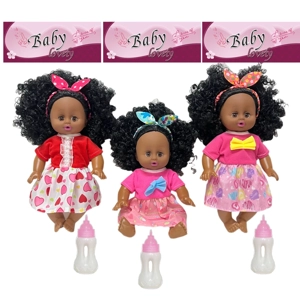 14 Inch Black Empty Body Bendable Leg Drink & Pee Doll with Feeding Bottle