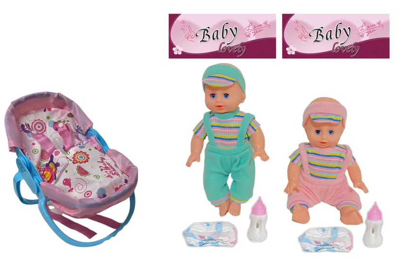 14 Inch Empty Body Bendable Leg Doll Drink & Pee 4-Tone IC with Multi-Function Crib + Diaper + Feeding Bottle