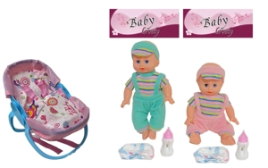 14 Inch Empty Body Bendable Leg Doll Drink & Pee 4-Tone IC with Multi-Function Crib + Diaper + Feeding Bottle