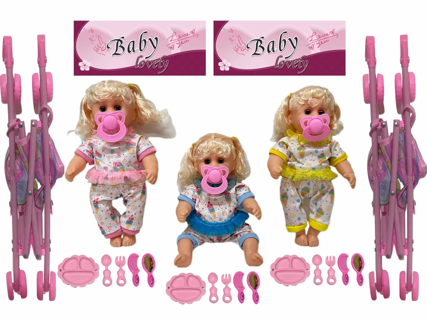 12 Inch High Quality Empty Body Bendable Leg Pacifier Girl Doll with 45cm Stroller and Various Accessories
