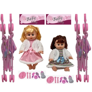 14 Inch Empty Body Bendable Leg Drink & Pee Girl Doll with Stroller + Various Accessories