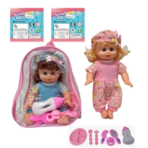 14 Inch Empty Body Bendable Leg Drink & Pee Girl Doll with Backpack Bag + Various Accessories