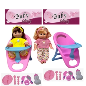 14 Inch Empty Body Bendable Leg Drink & Pee Girl Doll with Dining Chair + Various Accessories