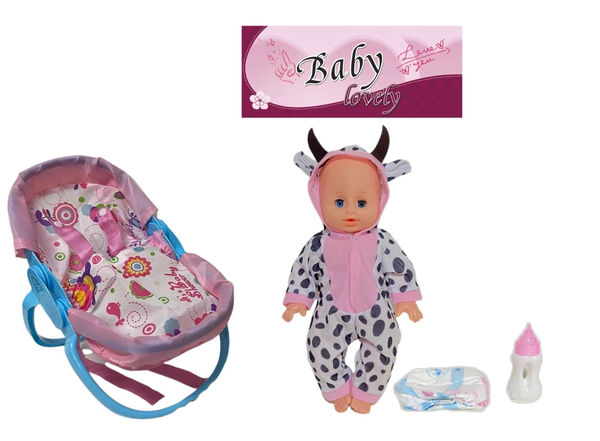 14 Inch Empty Body Bendable Leg Doll Drink & Pee 4-Tone IC with Multi-Function Crib + Diaper + Feeding Bottle