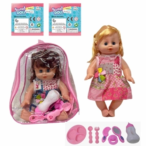 14 Inch Empty Body Bendable Leg Drink & Pee Girl Doll with Backpack Bag + Various Accessories