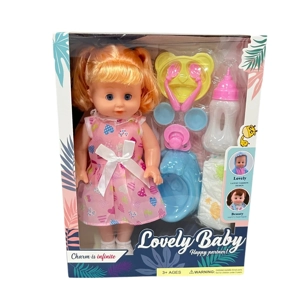 14 Inch Empty Body Straight Leg Drink & Pee Girl Doll with 9 Pieces of Pretend Play Accessories