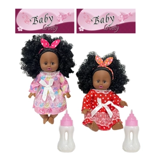 14 Inch Black Empty Body Bendable Leg Drink & Pee Doll with Feeding Bottle