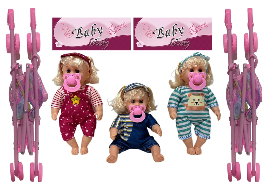 12 Inch High Quality Empty Body Bendable Leg Pacifier Girl Doll with 45cm Stroller